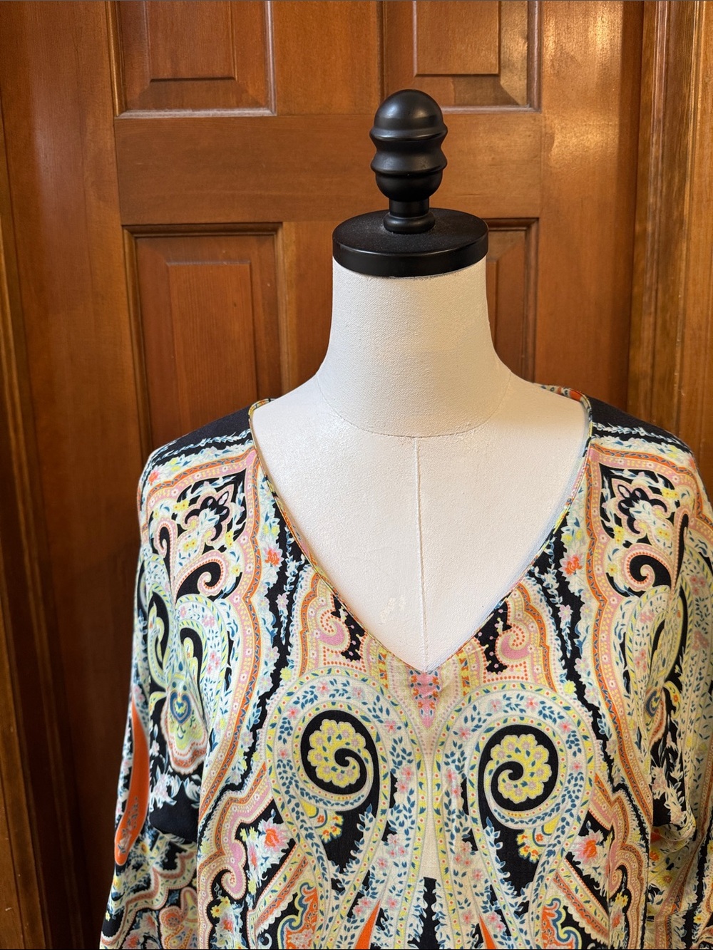 Scotch & Soda Black V-Neck Paisley Tunic with Multicolor Accents Size 6